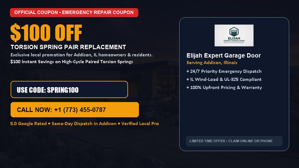 $100 OFF Dual High-Cycle Torsion Spring Replacement in Addison, IL - Elijah Expert Garage Door