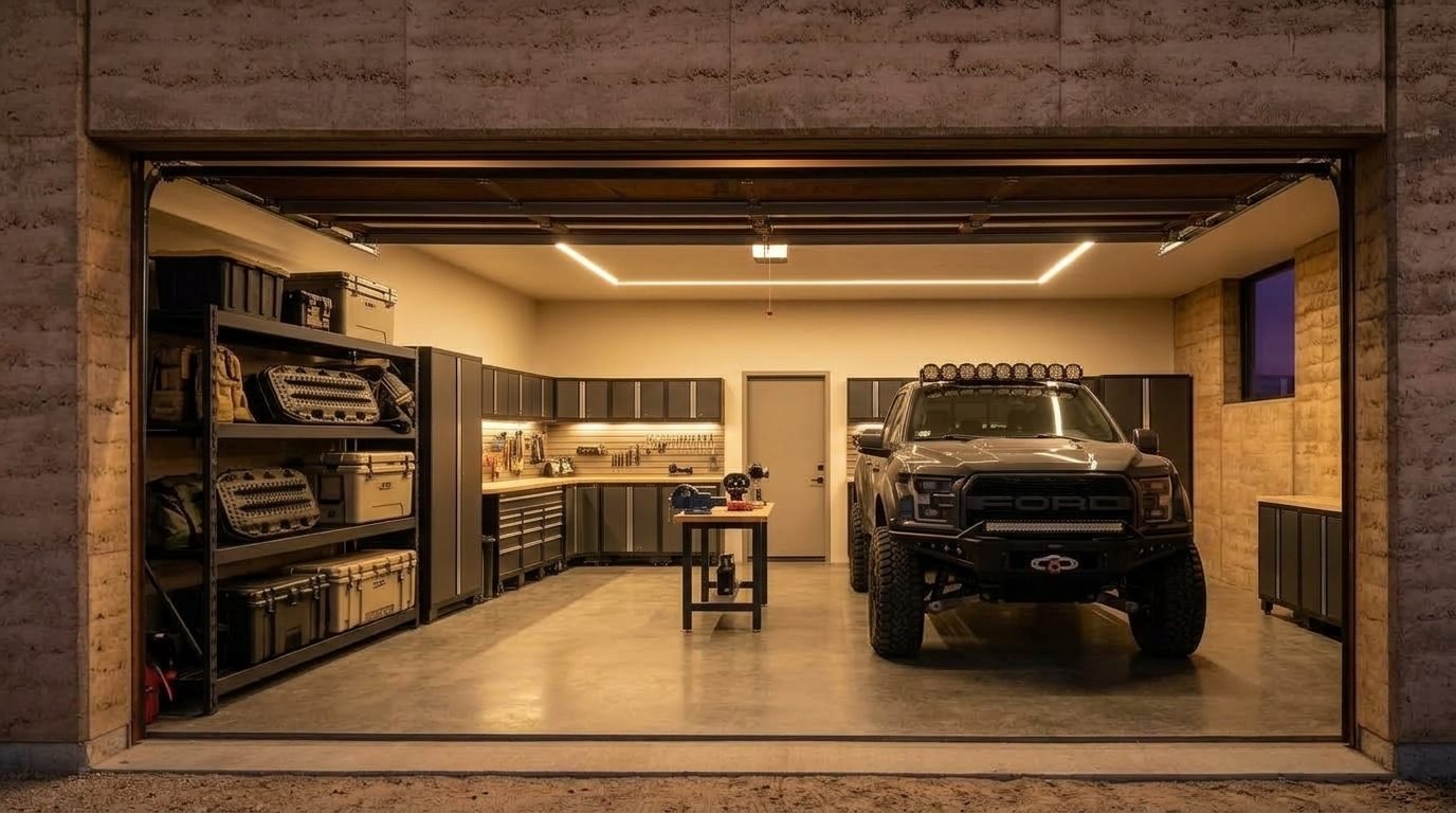 Elijah Expert Garage Door Interior View of Custom Garage Door Overhead and Workshop